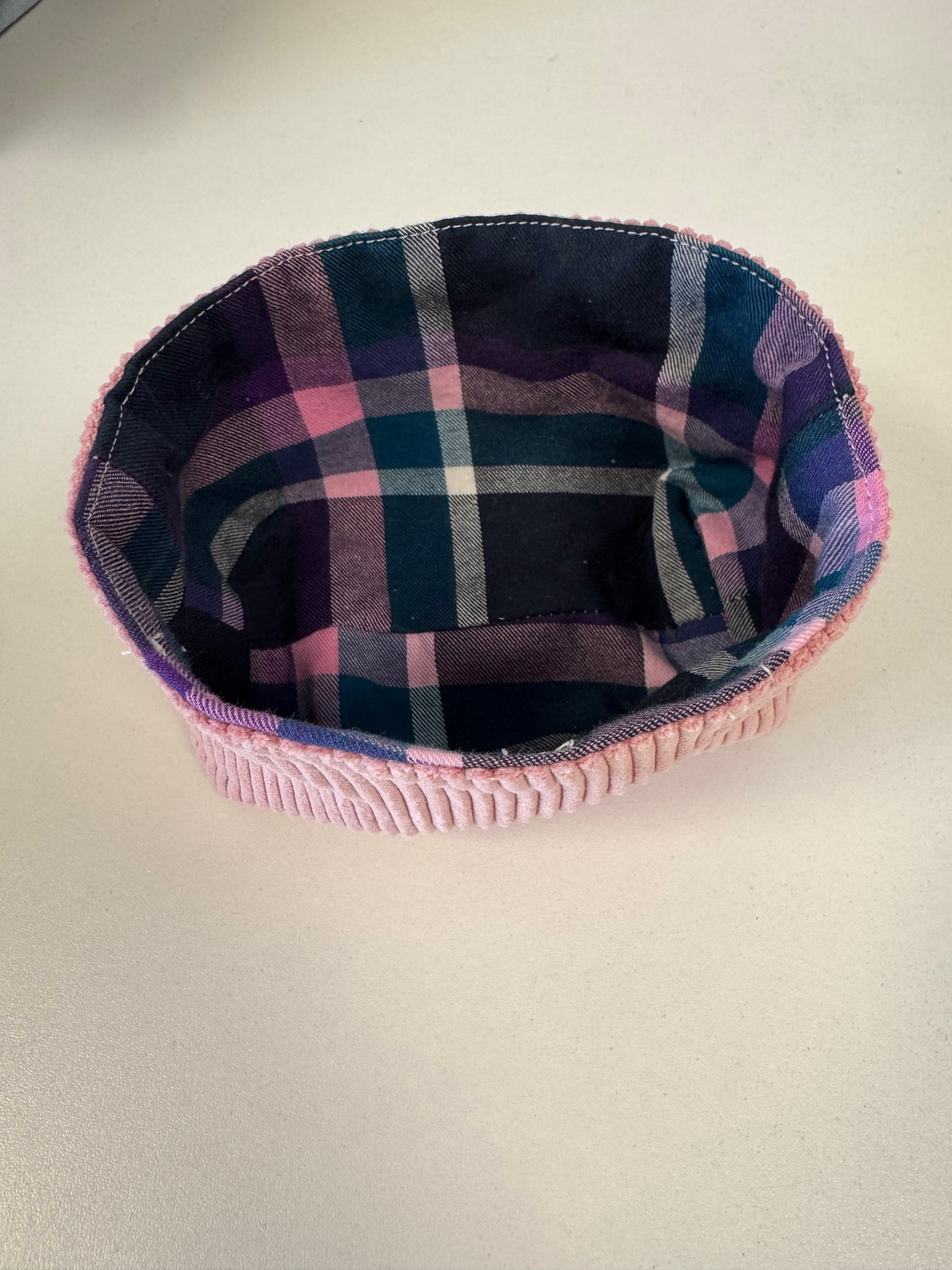 PANIERE EN TISSU ROSE CARREAUX UPCYCLE
