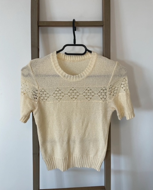 Tshirt en maille, ajourée jaune pale triacetate et polyamide, Fil Chavanoz, 36/38