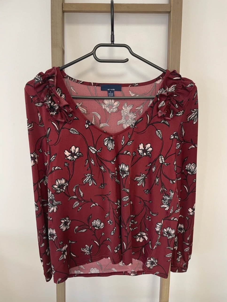 Blouse bordeaux fleurie, Kiabi, S
