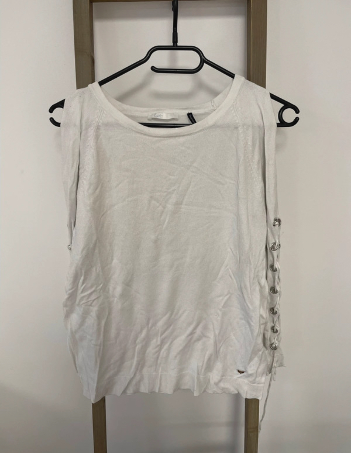 Pull fin blanc avec manches longues ouvertes, LPB, S/M