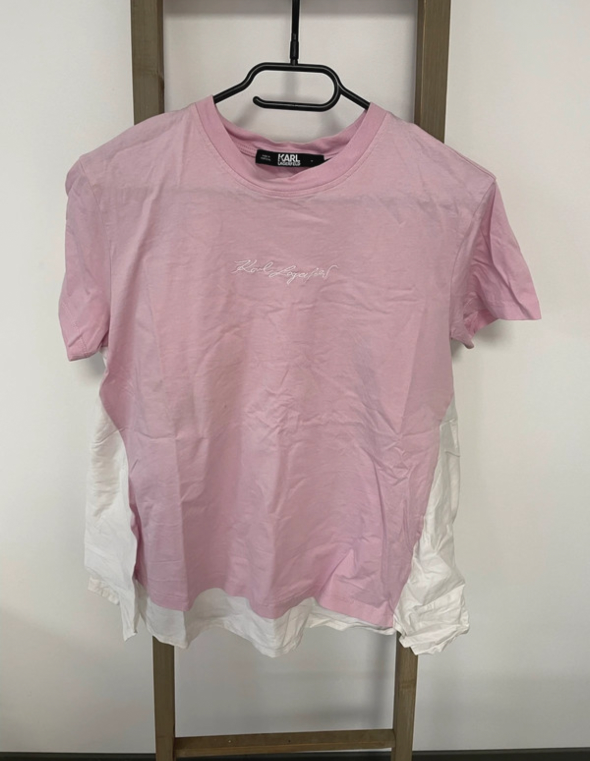 Tshirt asymétrique rose et blanc, Karl Lagerfeld, M