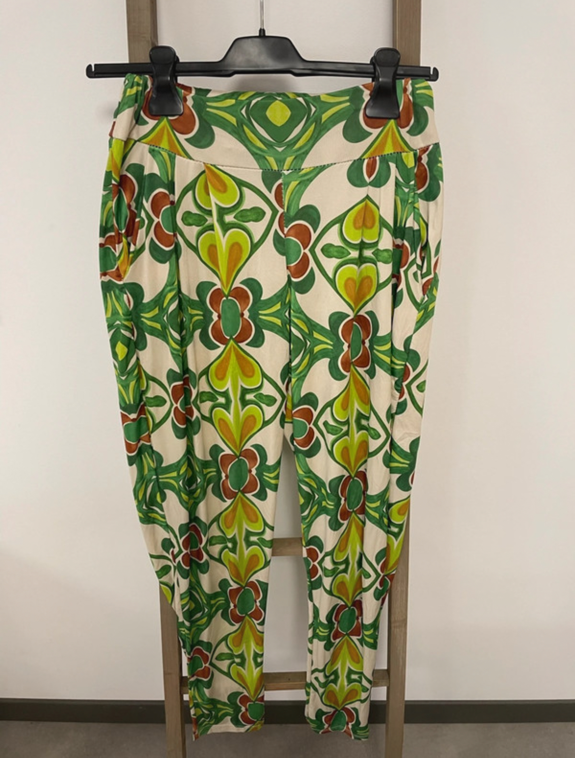 Pantalon fluide crème et vert, carnaby, M