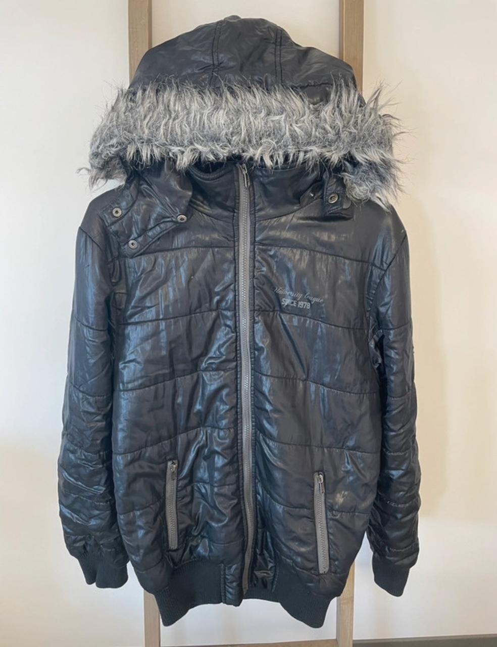 Doudoune noire capuche fourrure, Kiabi, S