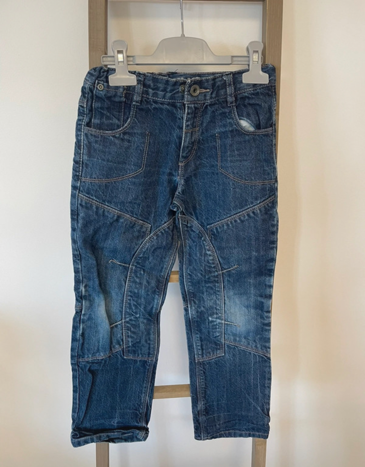 Jean bleu avec empiecements, Verbaudet, 8 ans