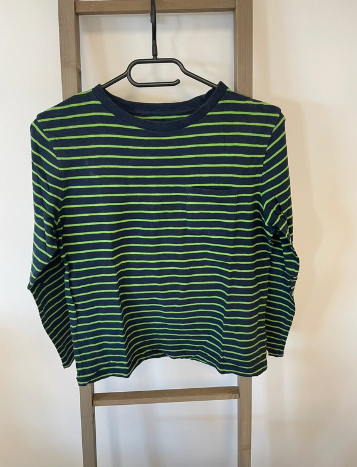 Tshirt manches longues bleu marine et vert rayé, Gap, 10 ans