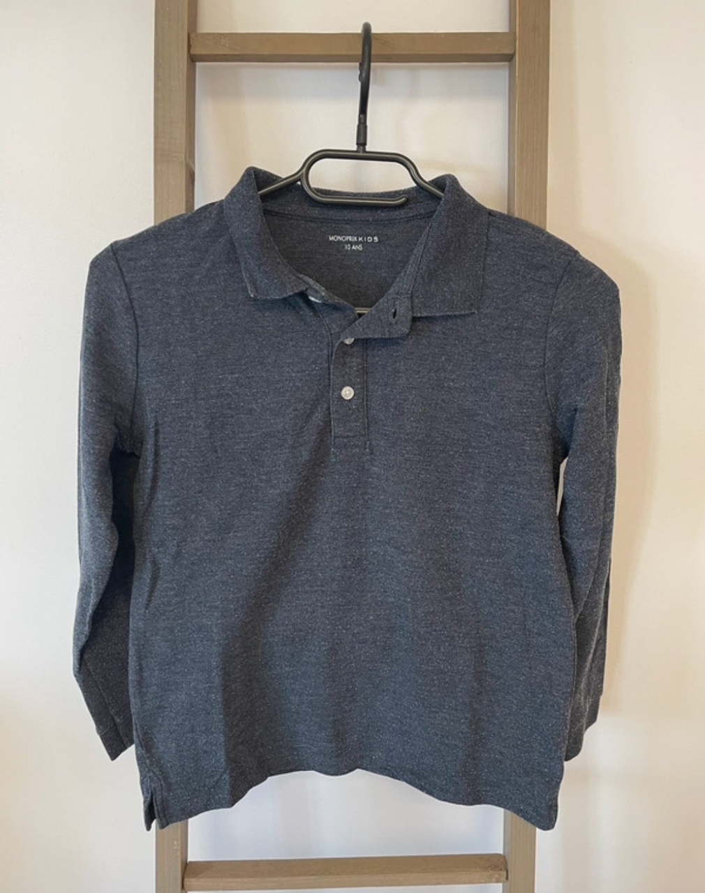 Polo gris, manches longues, Monoprix, 10 ans