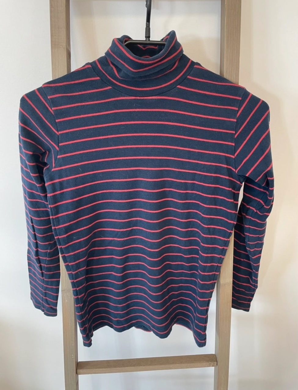 Pull col roulé bleu marine et rouge rayé, YCC Collection, 12 ans