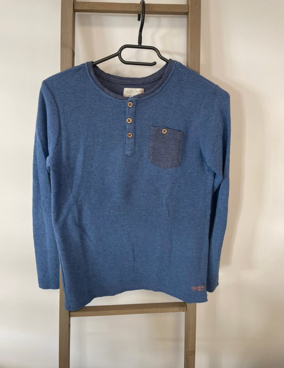Tshirt manches longues bleu poche poitrine, Zara, 11/12 ans