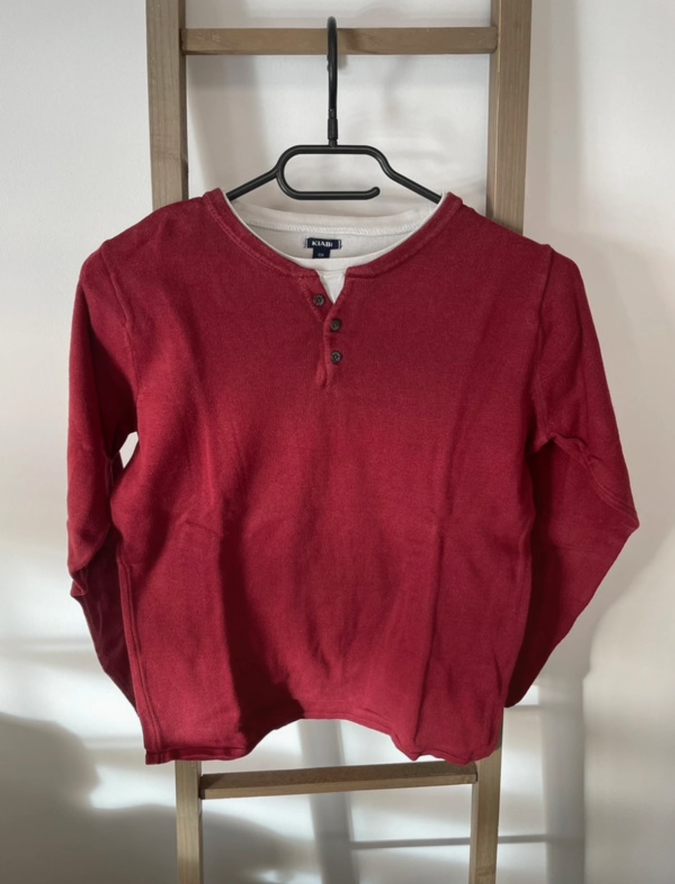 Pull Lie de vin, col blanc, Kiabi, 12 ans