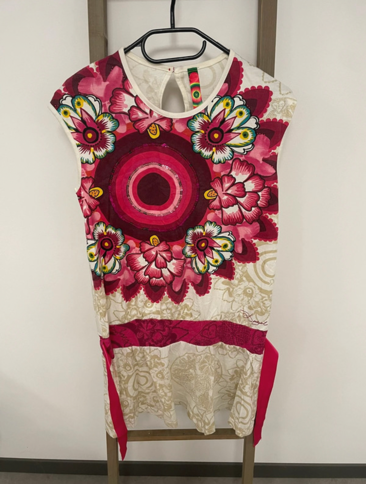 Robe fleurie rose et beige avec ceinture, Desigual, 13/14 ans