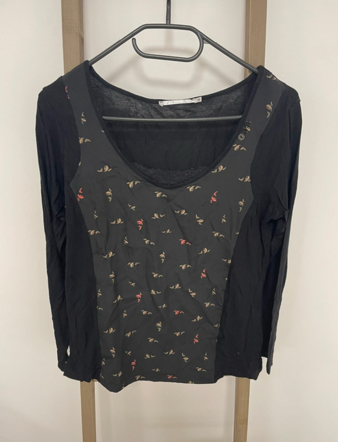 Top noir manches longues bi matière petits motifs, DDP, M