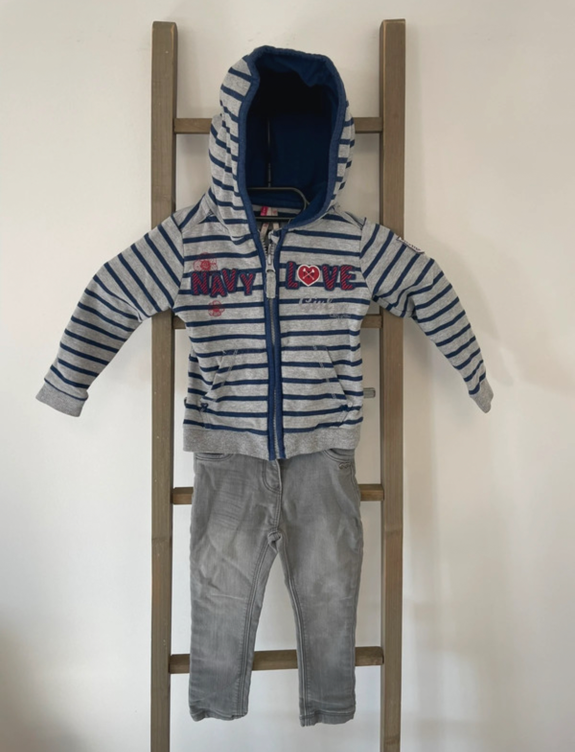 Ensemble gilet à rayures gris et bleu + Jean gris, Orchestra, 2 ans