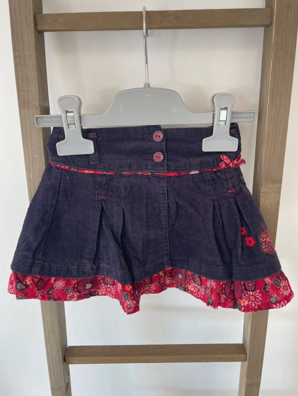Jupe en velour noir et rouge, La compagnie des petits, 24 mois