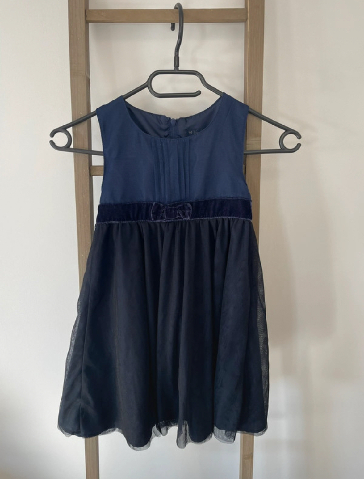 Robe bleu nuit sans manche ceinture en velours, Vynil fraise, 6 ans