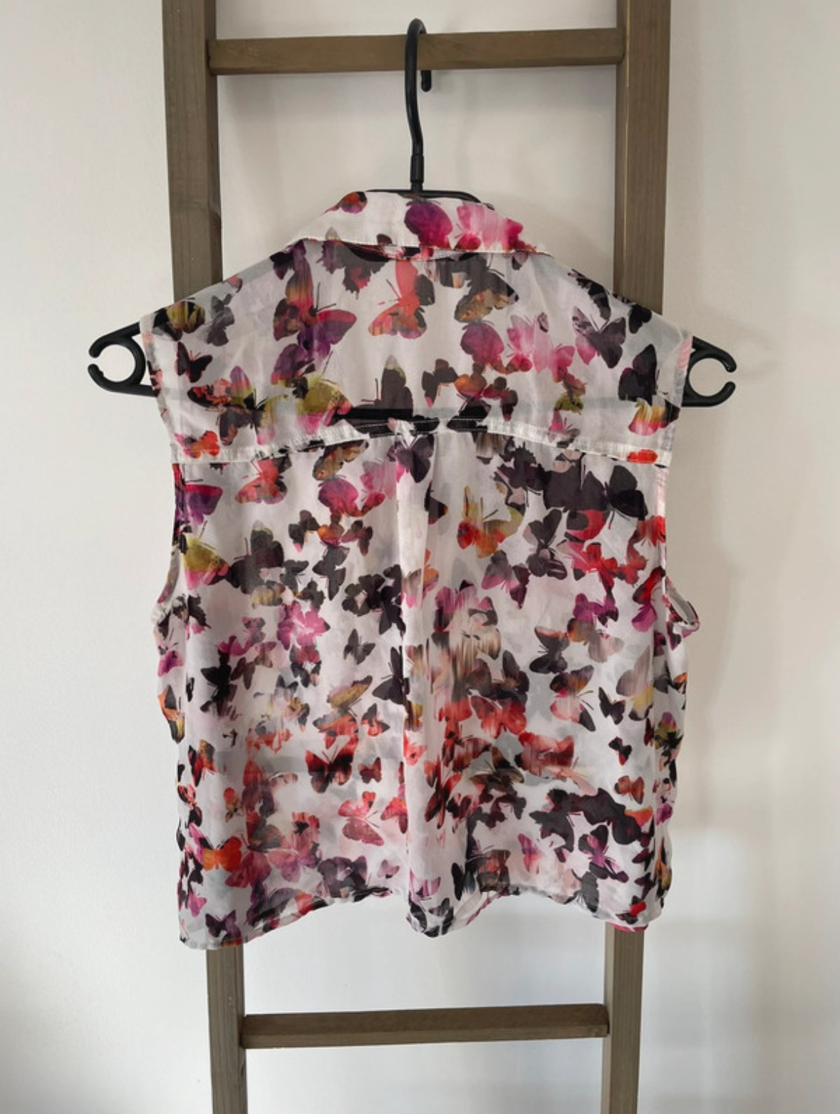 FBER38 chemise en mousseline papillon sans manche, DOS