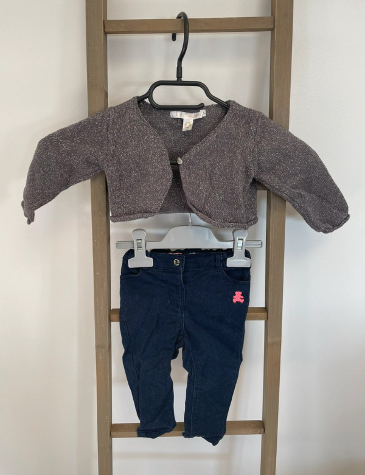 Ensemble bolero gris + Jean bleu marine, Lulu castagnette, 18 mois