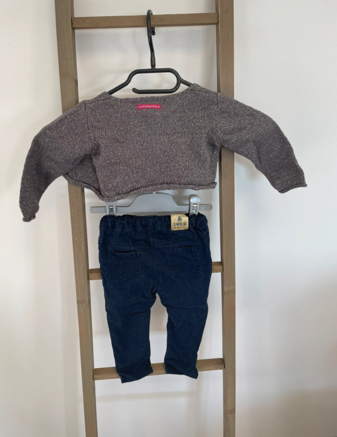 FBER53 ensemble bolero gris + Jean bleu marine, lulu castagnette, 18 mois DOS
