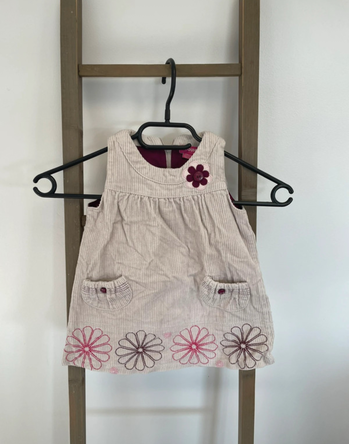 Robe en velours beige fleurie sans manche, Picouic, 18 mois