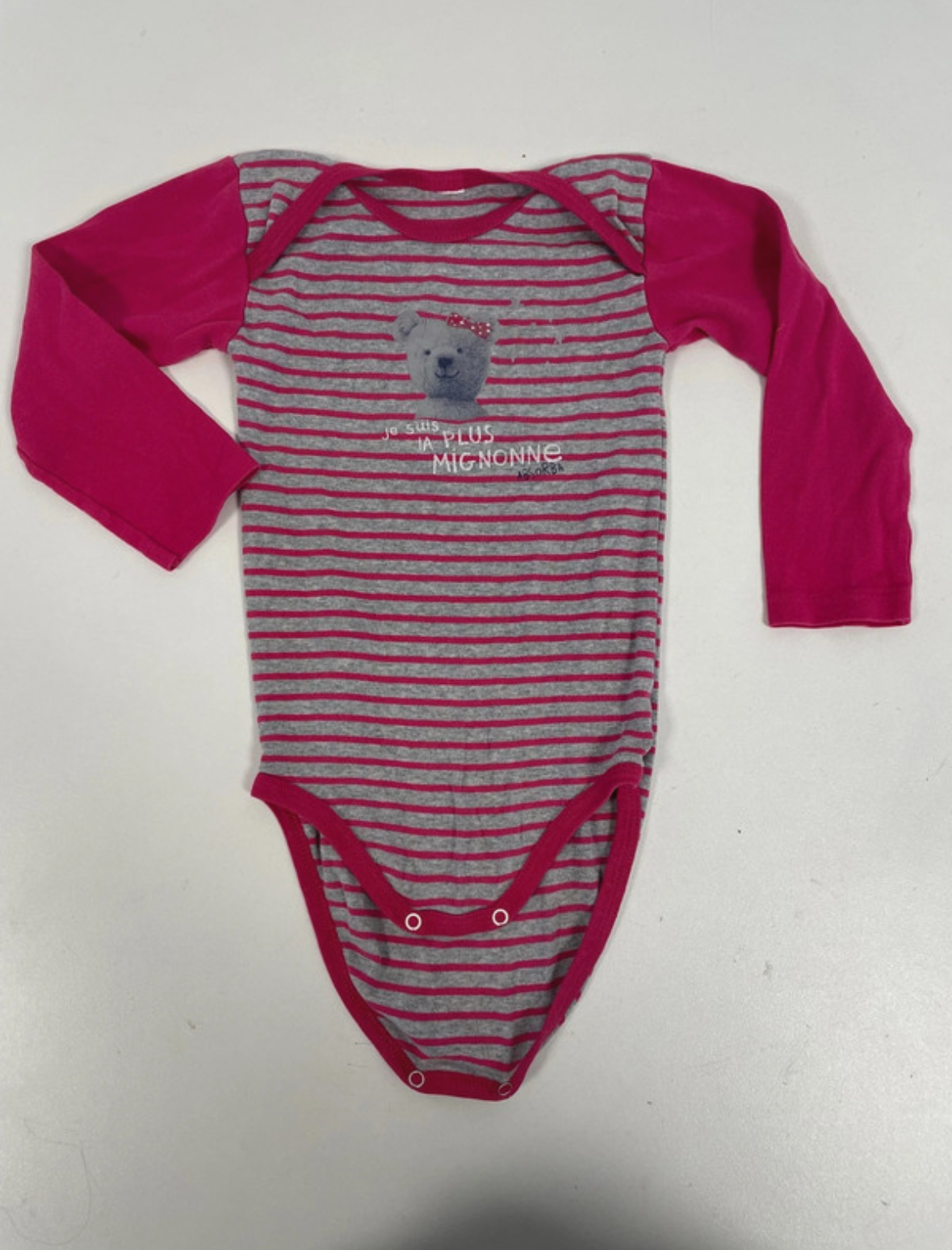 Body rose et gris rayé, 18 mois