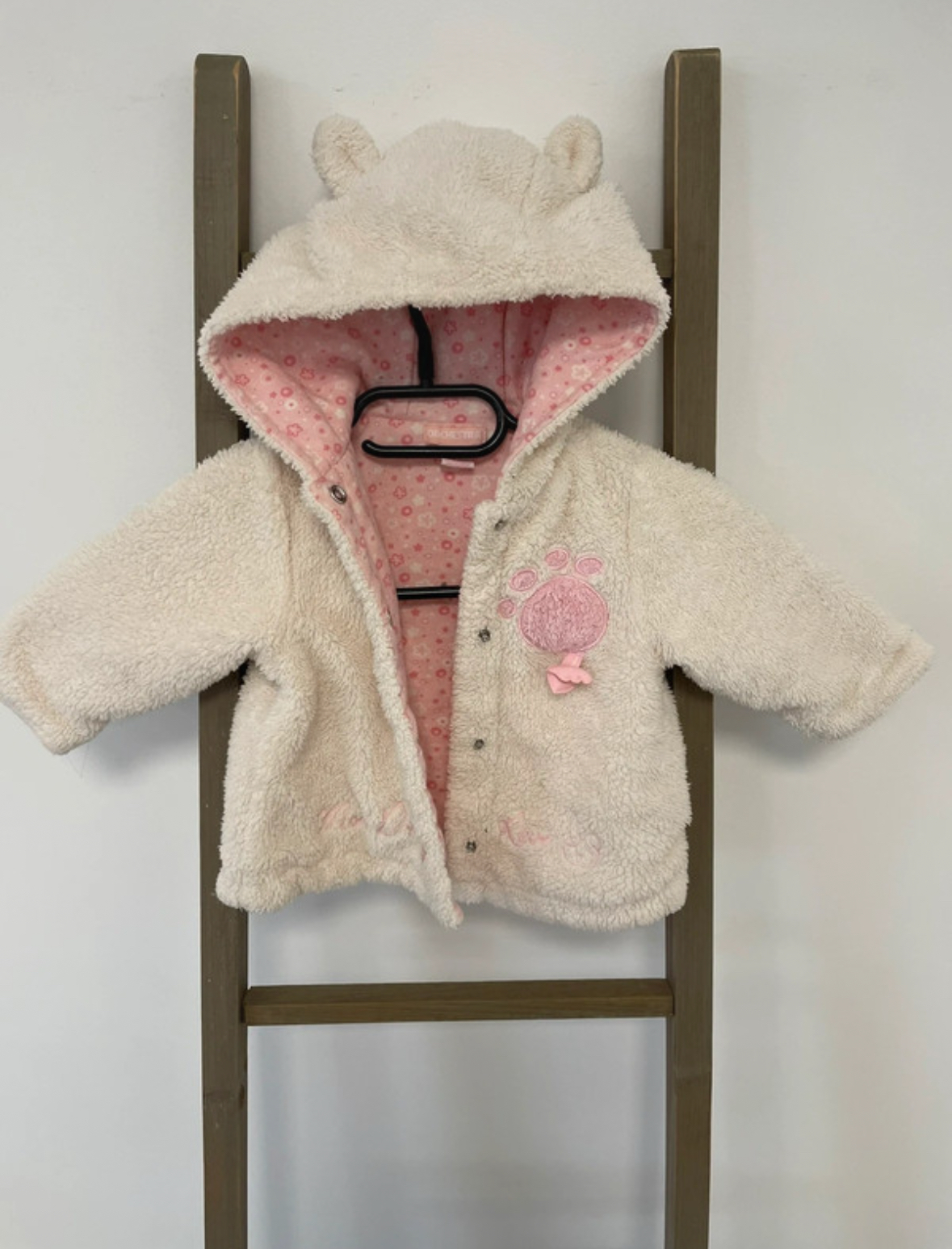 Veste fourrure ivoire et rose oreille ours, Orchestra, 1 mois