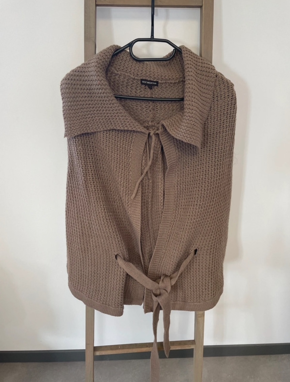 Poncho tricoté marron avec ceinture, Best Mountain, TU