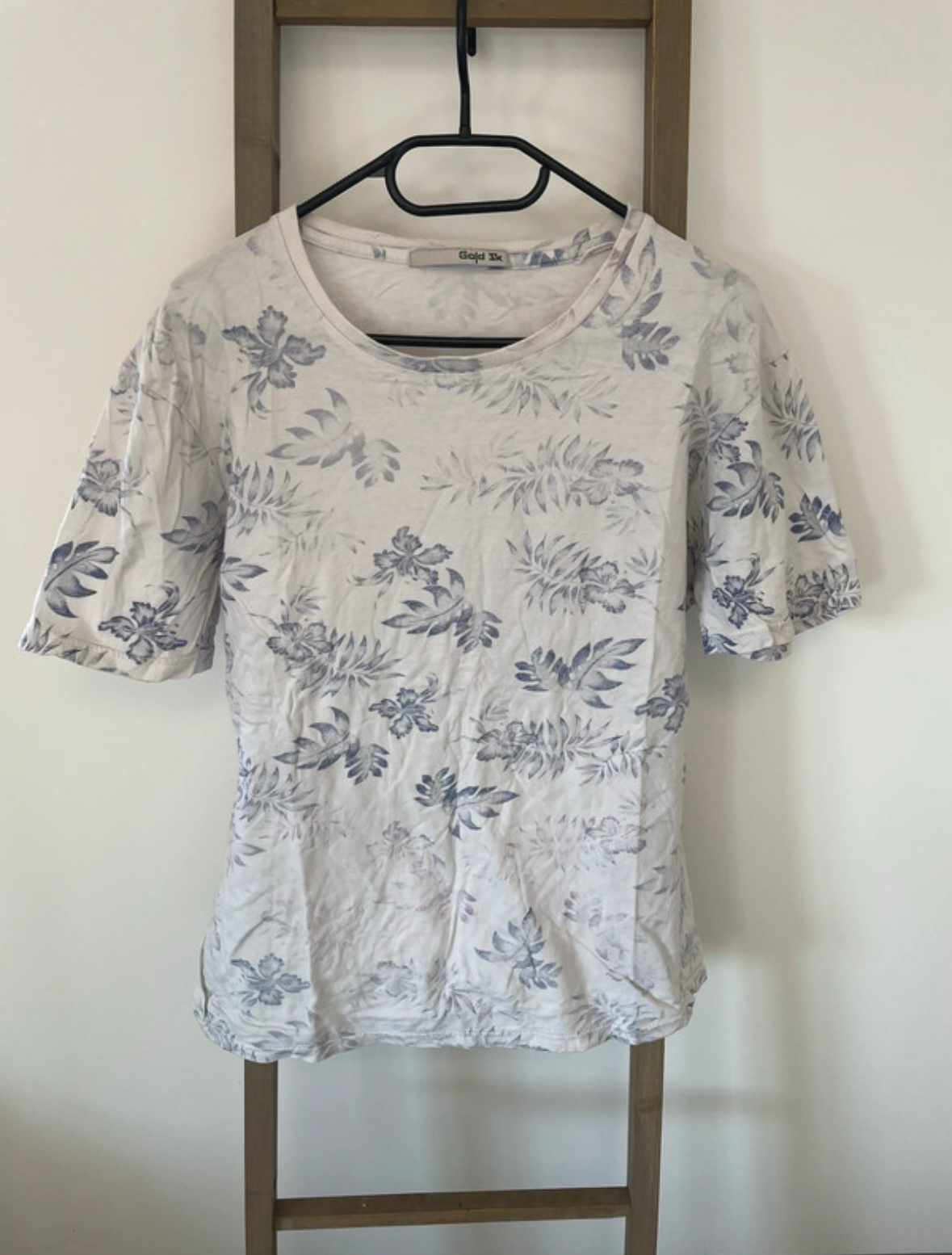T-shirt blanc à fleurs bleues, Gold SK, XXL
