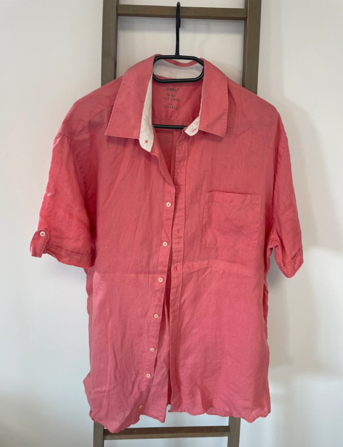 Chemise saumon en lin, manches courtes, Celio, XXL