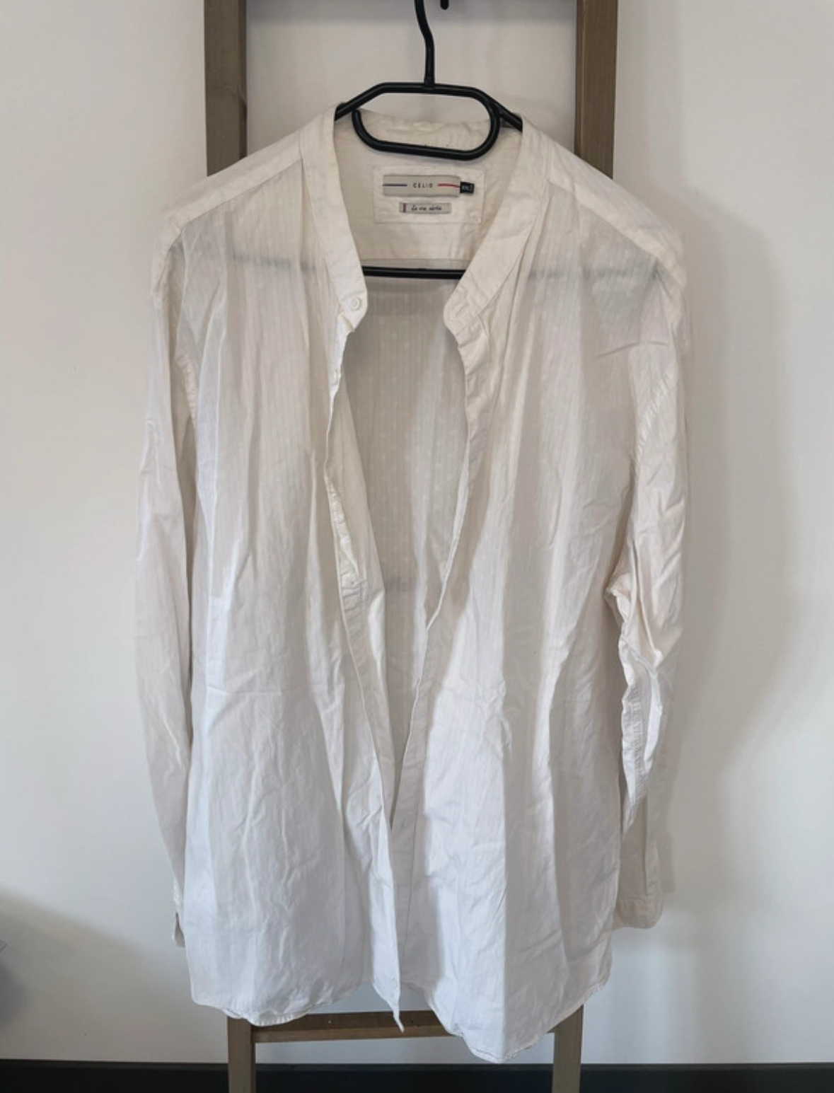 Chemise blanc et beige col Mao à motifs, Celio, XXL