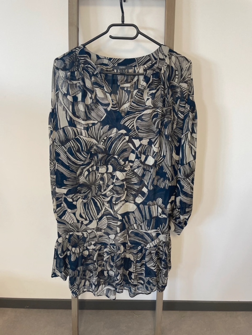 Robe mousseline bleu et beige manches longues, Esprit, S