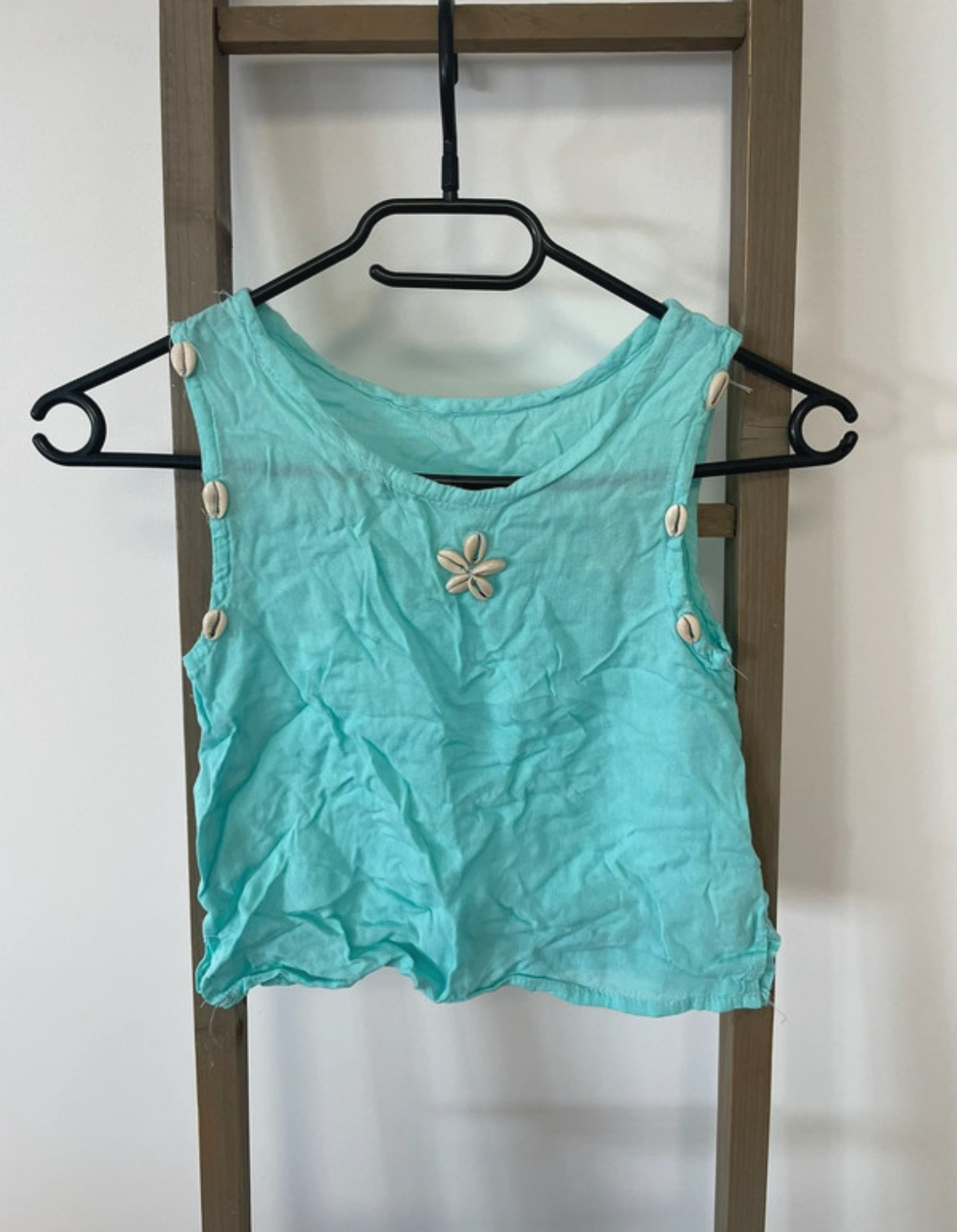 Débardeur bleu turquoise avec coquillage, 8 ans