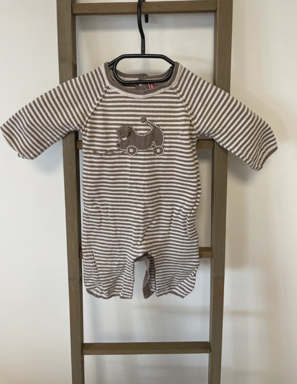 Barboteuse rayé taupe et blanc, DPAM, 6 mois