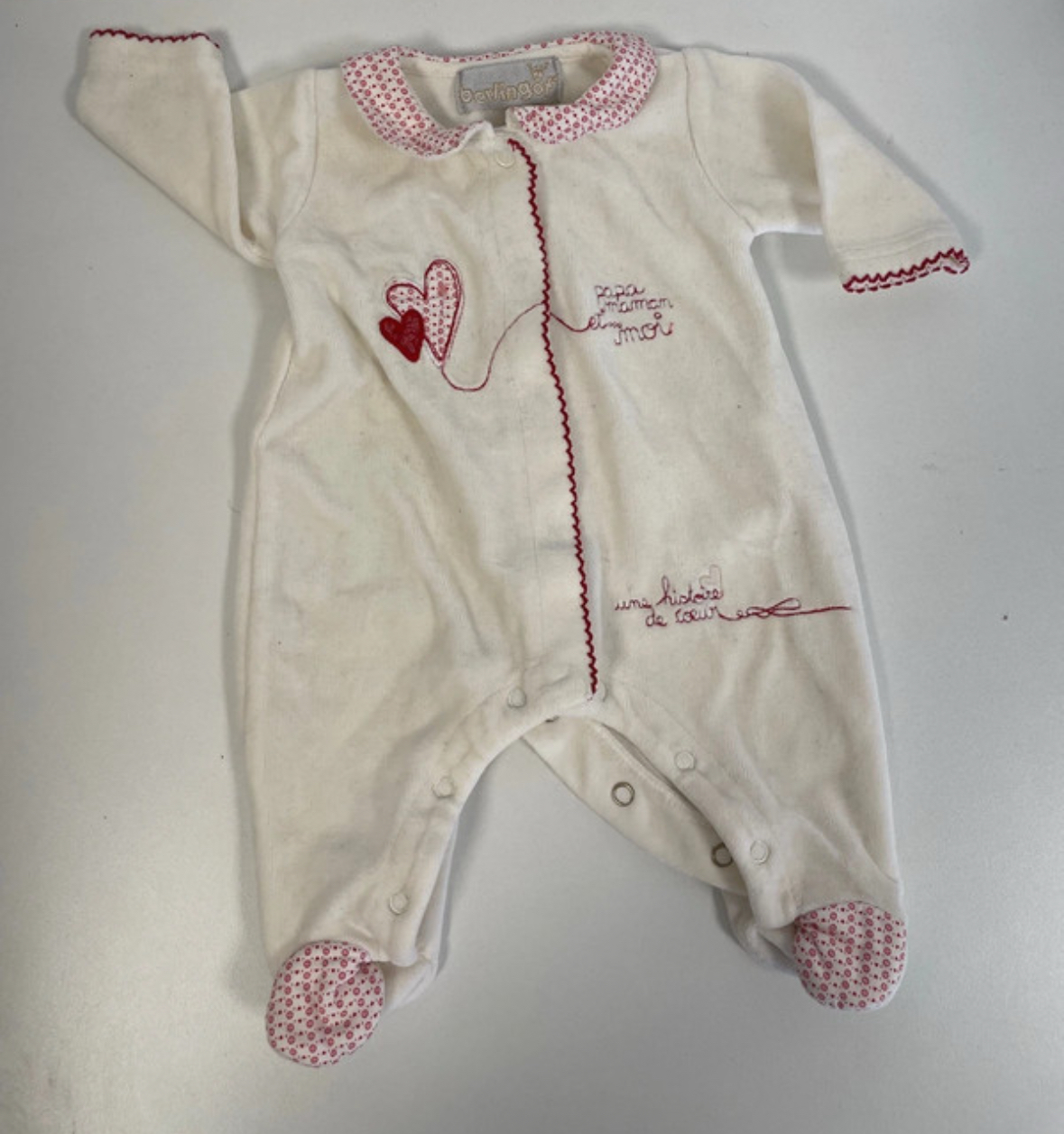Pyjama velours blanc et rouge, Berlingot, 0 mois