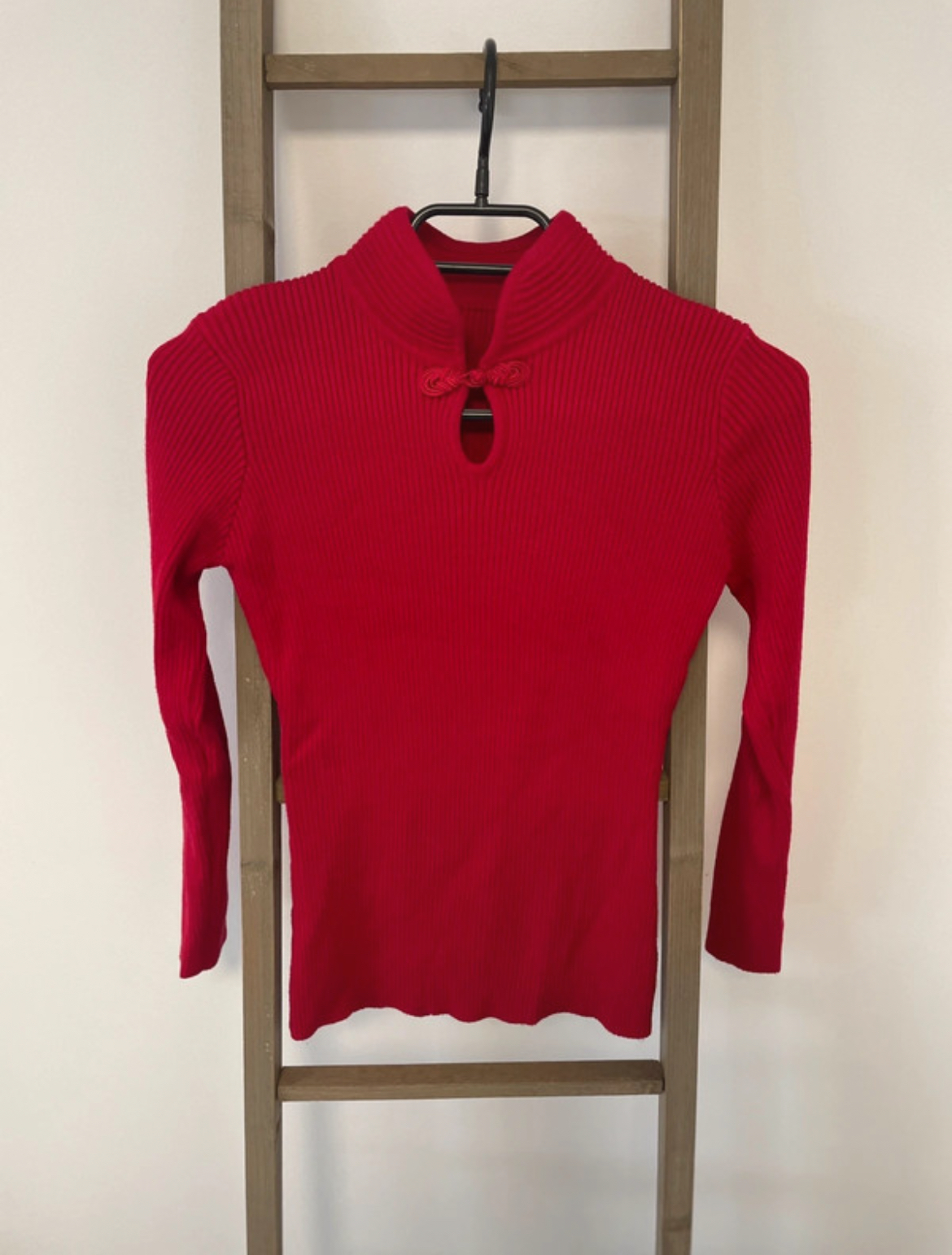 Pull rouge col mao, S/M