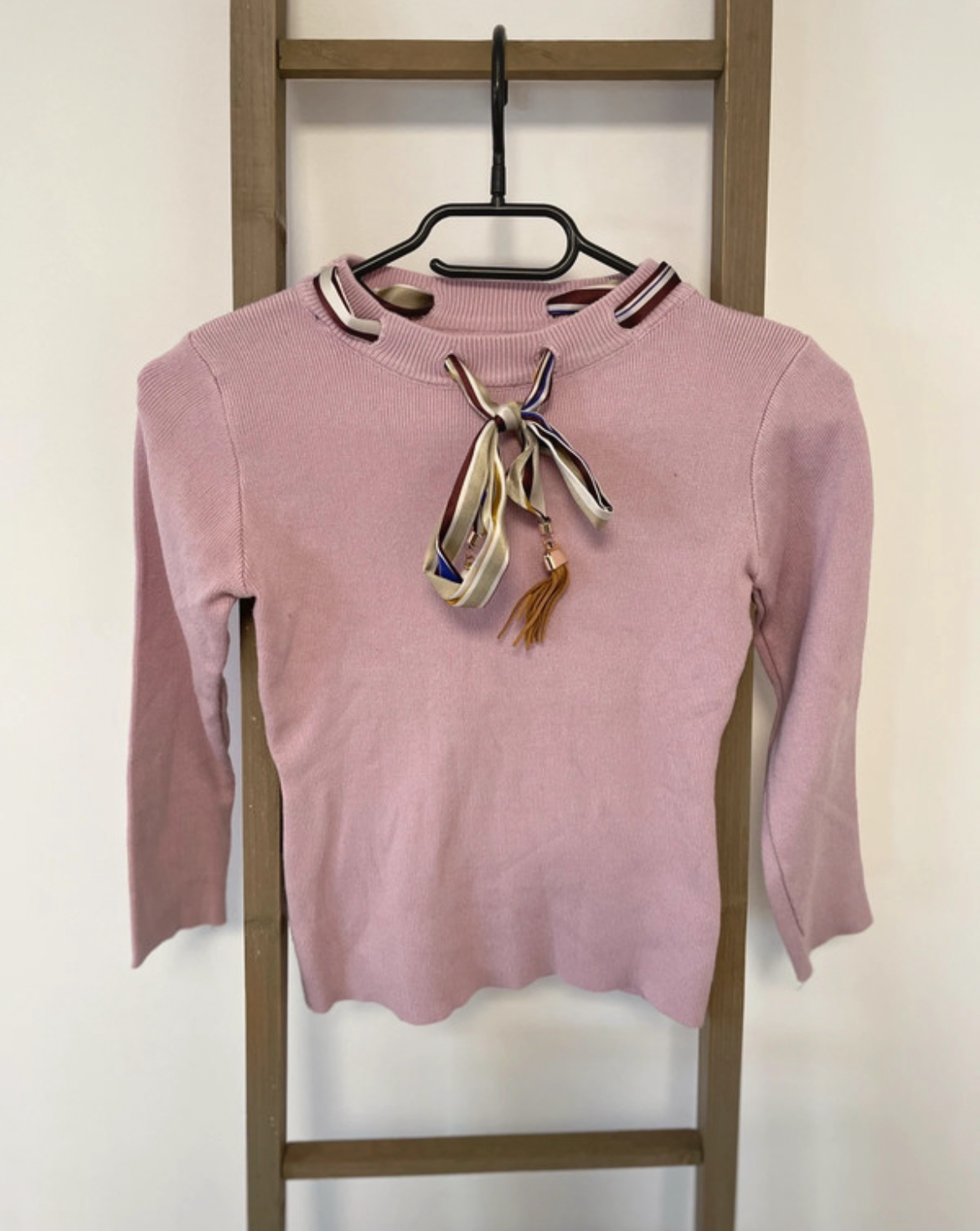 Pull rose, col ruban, taille S