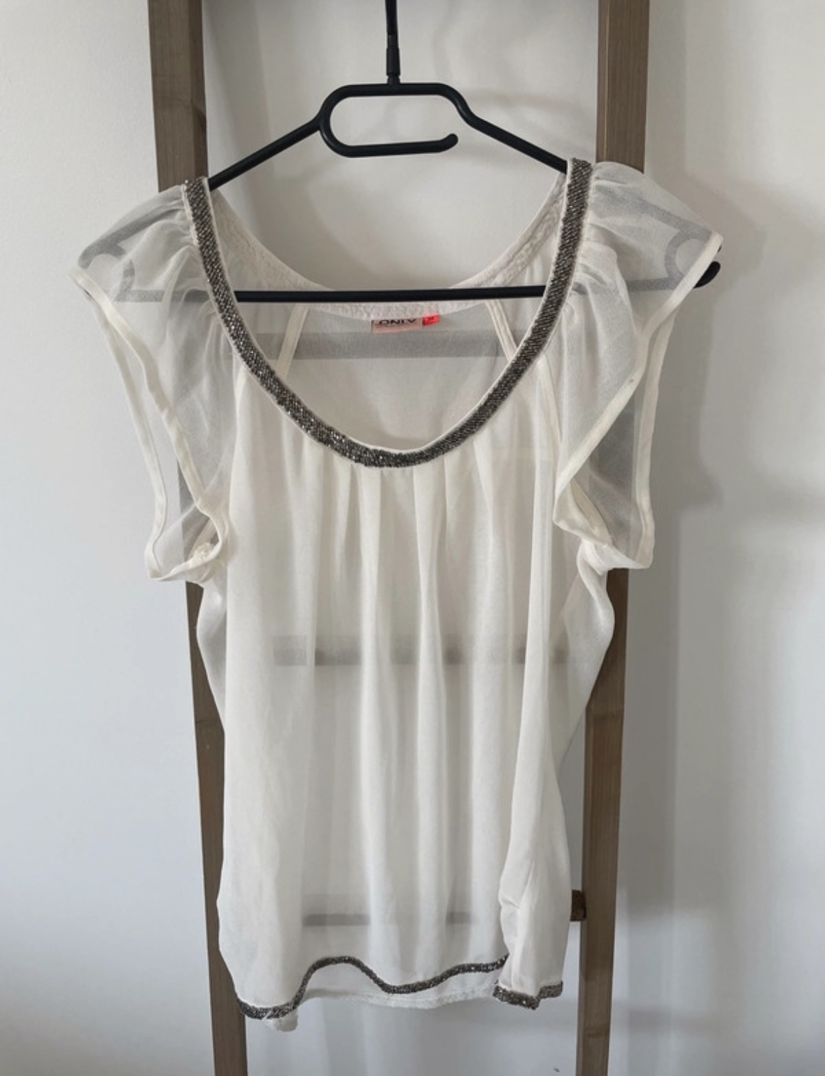 Top en mousseline blanc et perles, Only, 36