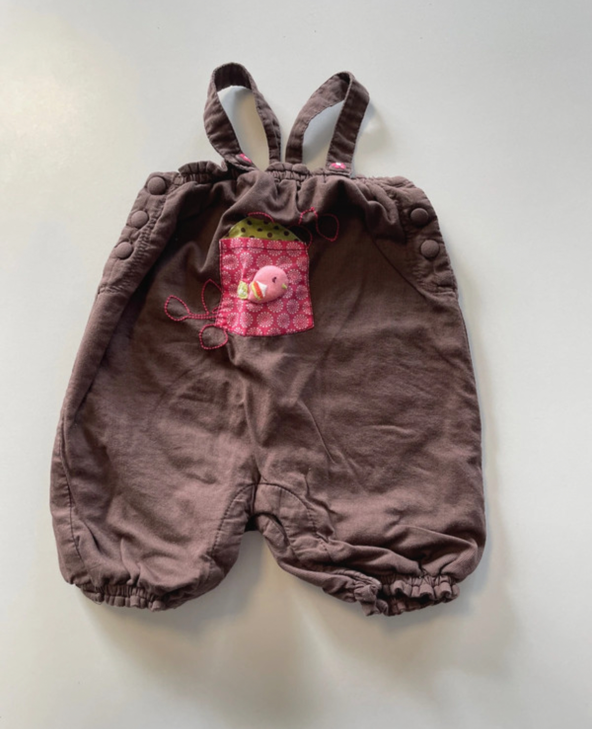 Salopette marron et rose, Dpam, 1 mois