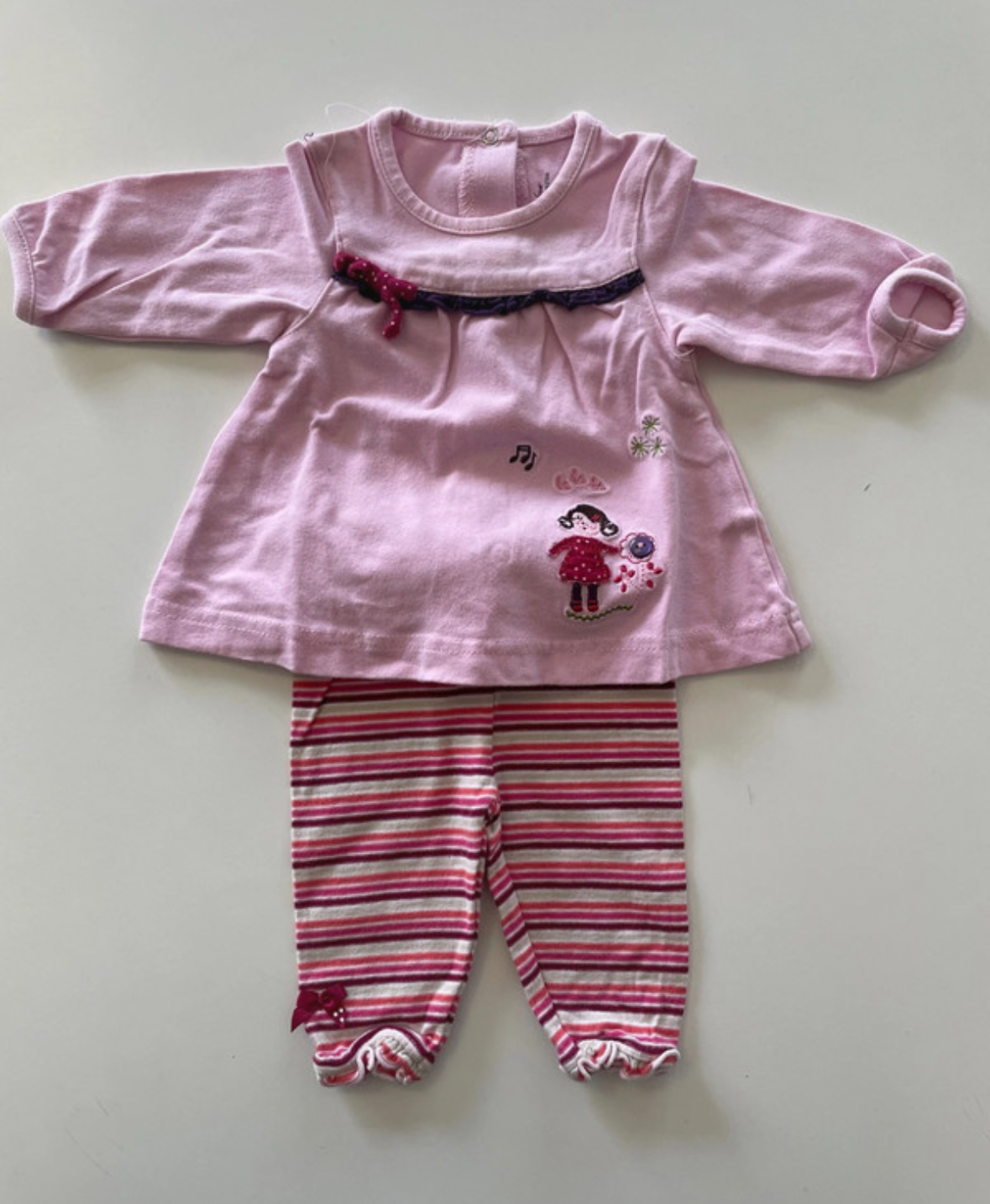 Ensemble tshirt rose et pantalon rayé, Orchestra, 1 mois