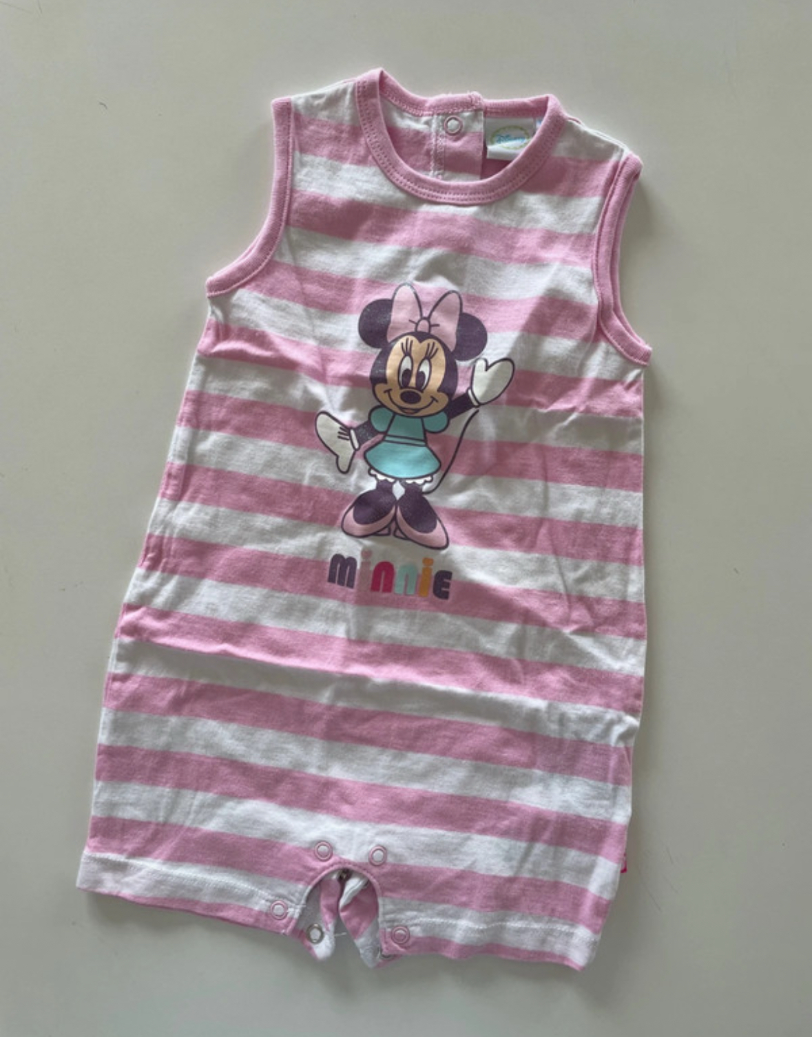 Barboteuse rayée rose et blanc, Disney, 12 mois
