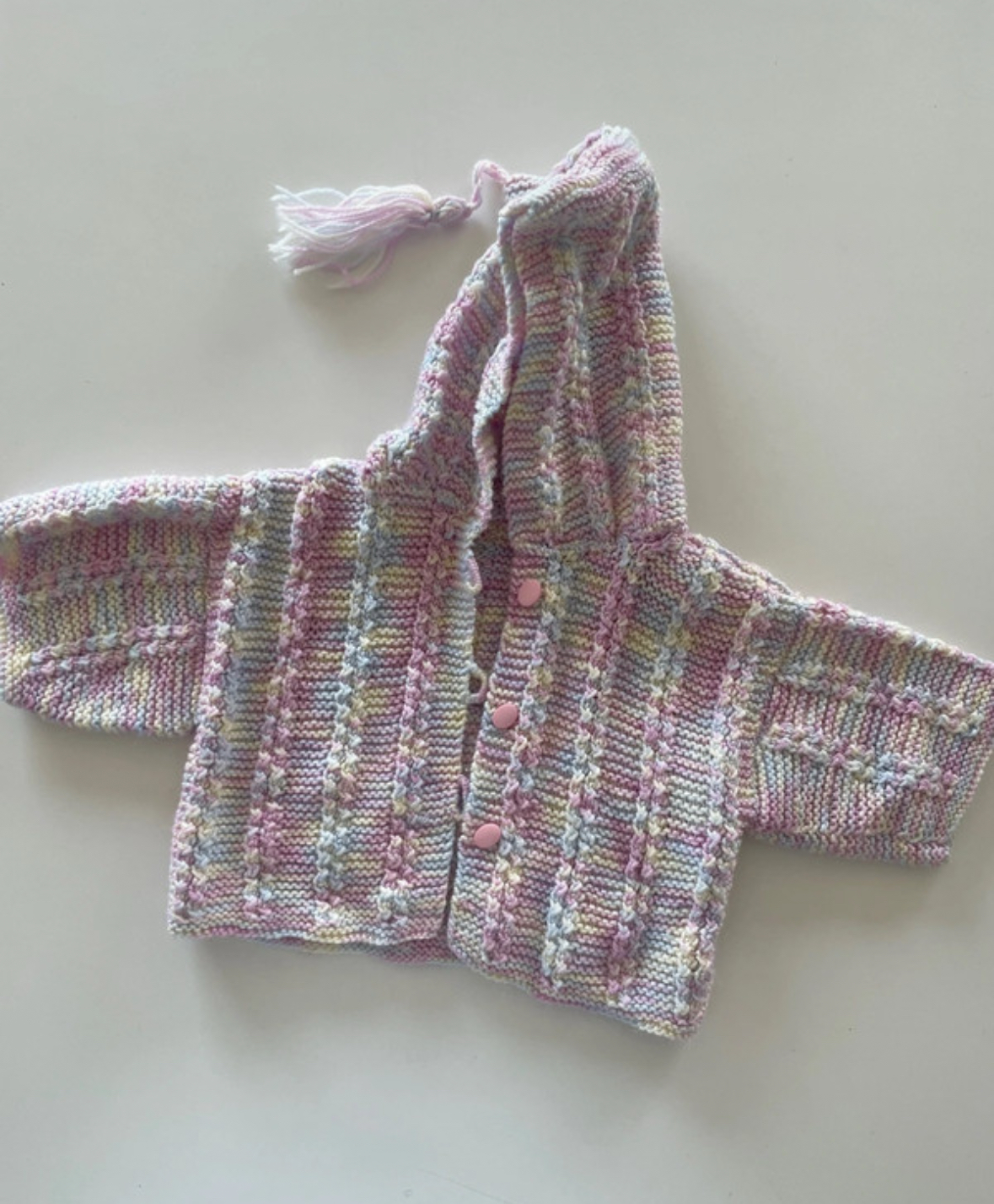 Gilet tricoté rose et violet, 12 mois