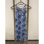 MPOU27 ROBE BLEU ET BLANC SANS MANCHE FLEURIE GRAIN DE MALICE 38