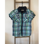 PCAR69 CHEMISE A CARREAUX BLEU VERT GRIS NPO 12 ANS