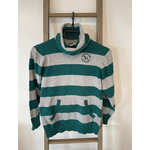 PCAR90 PULL COL ROULE GRIS ET VERT RAYE H&M 8 10 ANS