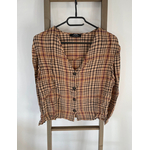 CMEN46 Chemise beige  et marron a carreaux col v, Bershka, S