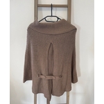 MVAN02 poncho tricote marron avec ceinture best mountain, TU, DOS