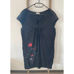CADD07 robe noire sans manche avec fleurs, jacqueline riu, 46
