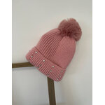 NJAN42 bonnet rose avec strass et pompoms