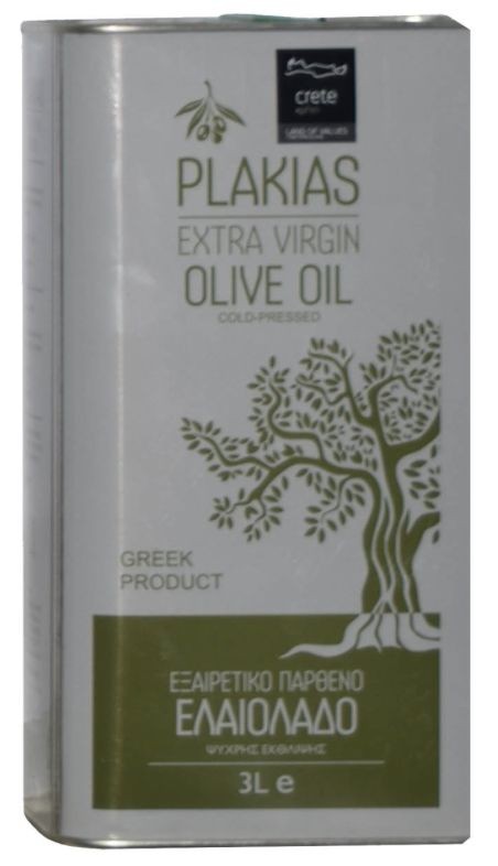 PLAKIAS Huile Olive Vierge Extra BIO IGP Rethymno Crète Monovariétale Koronéiki 3 litres