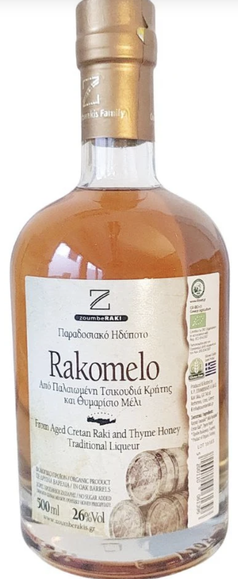 RAKOMELO BIO issu de Tsikoudia Raki Veilli et de Miel de Thym de Crète du domaine ZOUMBERAKI 500ml