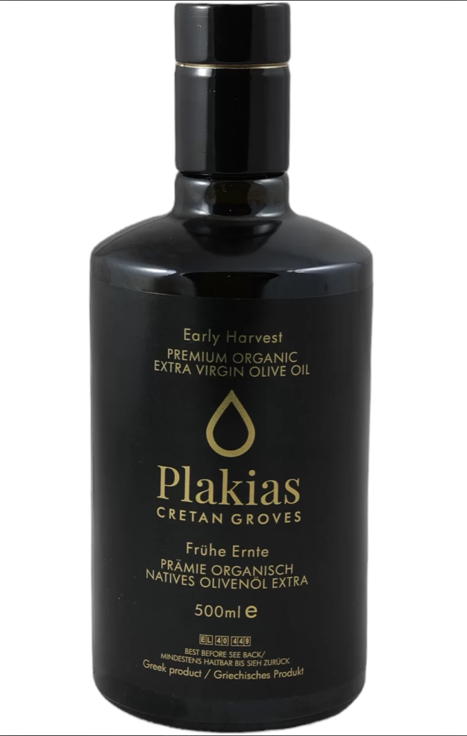 PLAKIAS Huile Olive Vierge Extra BIO IGP Rethymno Crète Monovariétale Koronéiki Récolte Précoce Haute tenue Polyphénols et Acides Gras Mono Insaturées 500ml