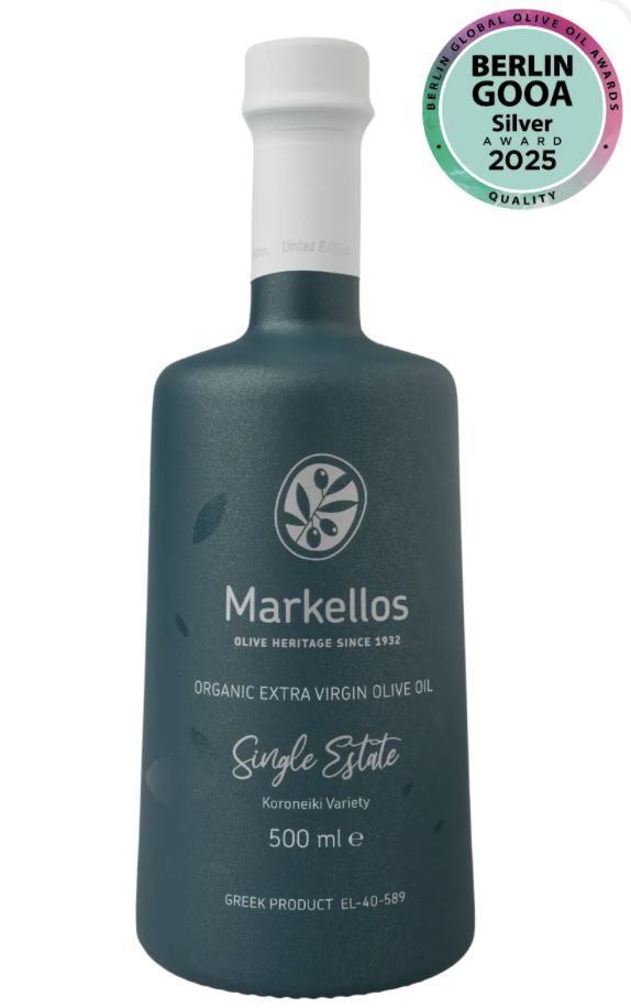 MARKELLOS Huile Olive Vierge Extra BIO issu Parcelle Unique Monovariétale Koronéiki Culture Biologique Région de Corinthe Grèce 500ml 1